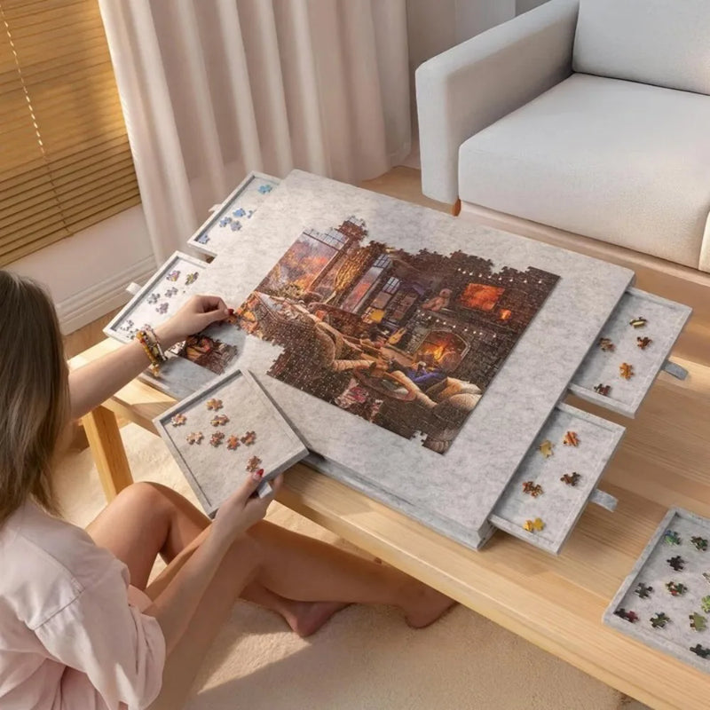 Felt Jigsaw Puzzle Board Portable Puzzle Storage-Table w/ 6 Slid Drawer 1000pcs