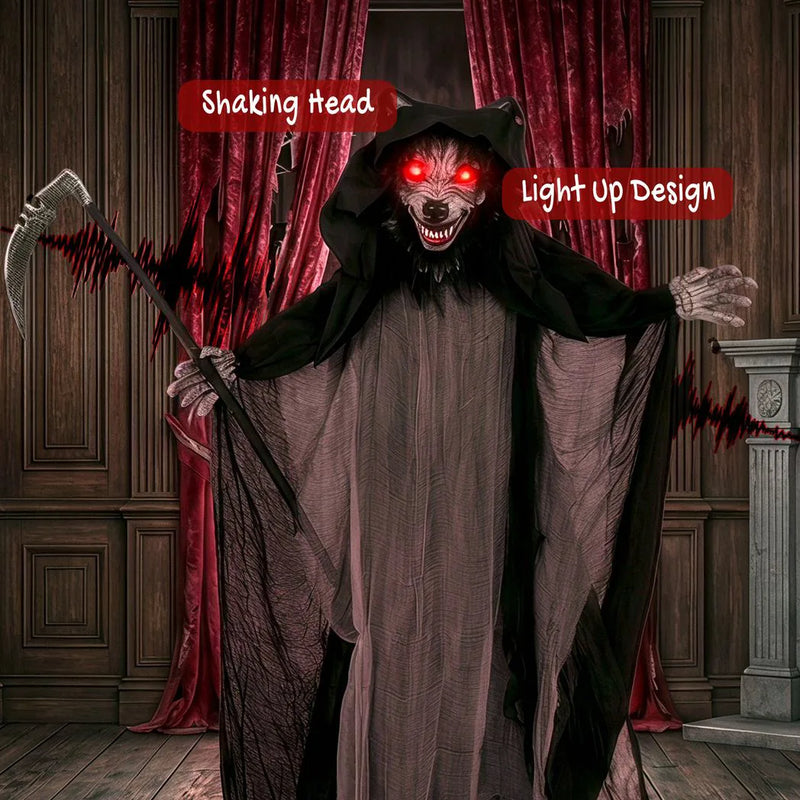 HOMCOM Halloween Standing Werewolf Animated Decoration with Light-Up Eyes, Sound and Touch Activated