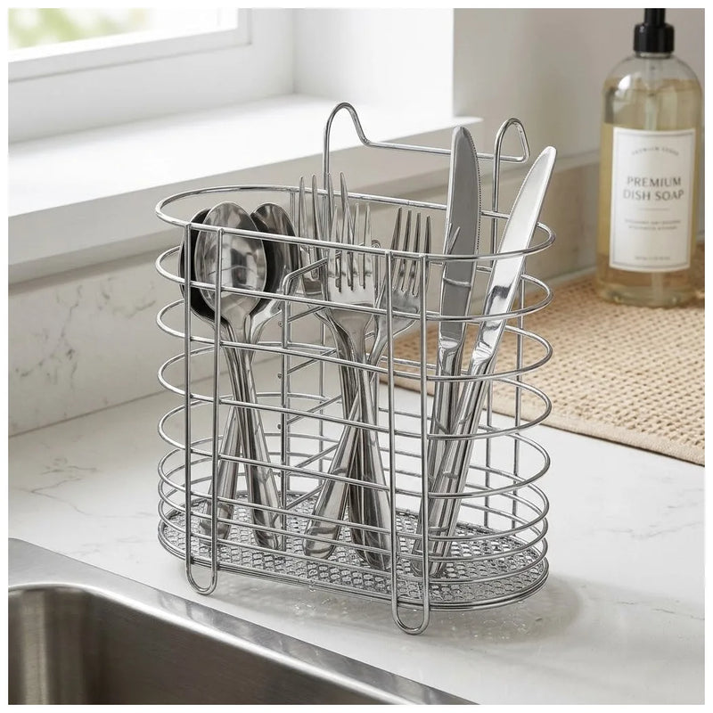 Metal Cutlery Holder Drainer Organiser With Hanging Hook