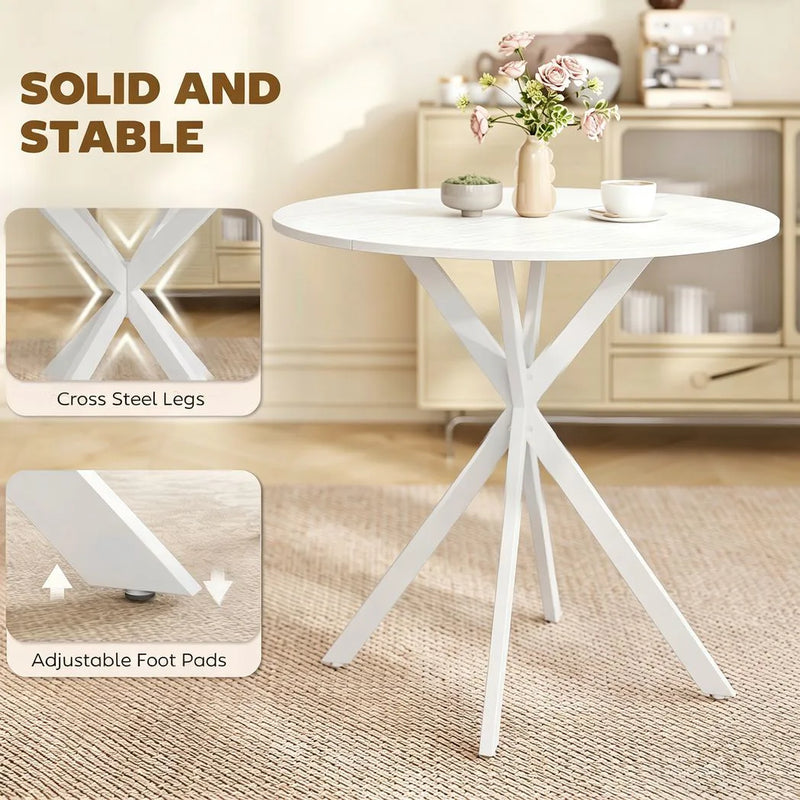HOMCOM 80cm Industrial Round Dining Table - White
