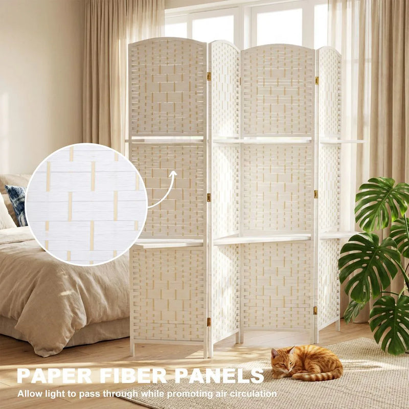 HOMCOM Freestanding Privacy Screen, 4 Panel Folding Room Divider for Living Room, Bedroom and Office, 160 x 170cm, White