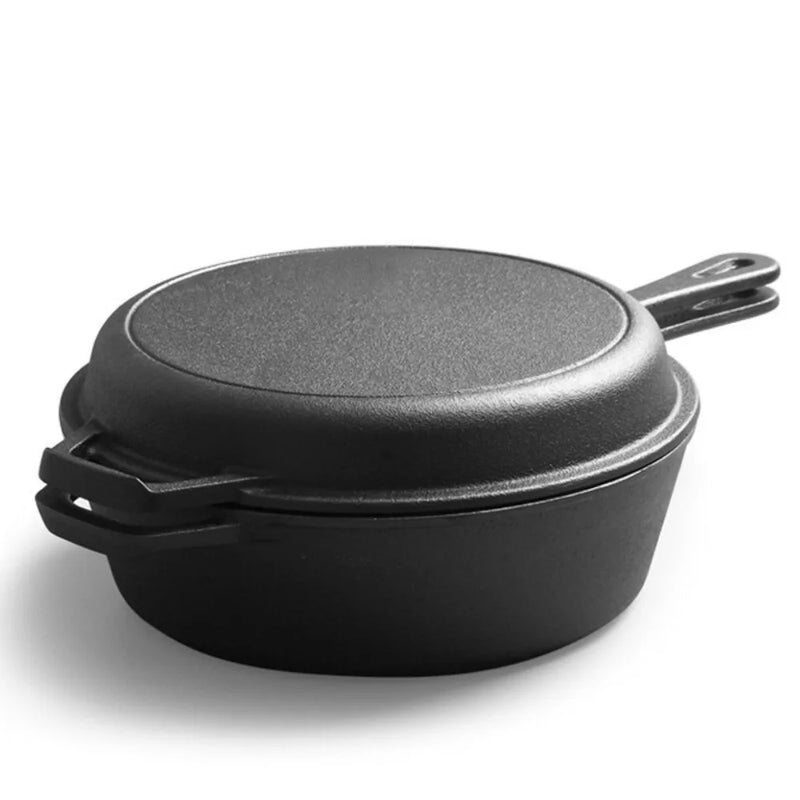 Cast Iron Casserole Dish Pot Pan Cook Camping Stew Dutch Oven Stockpot/Skillet