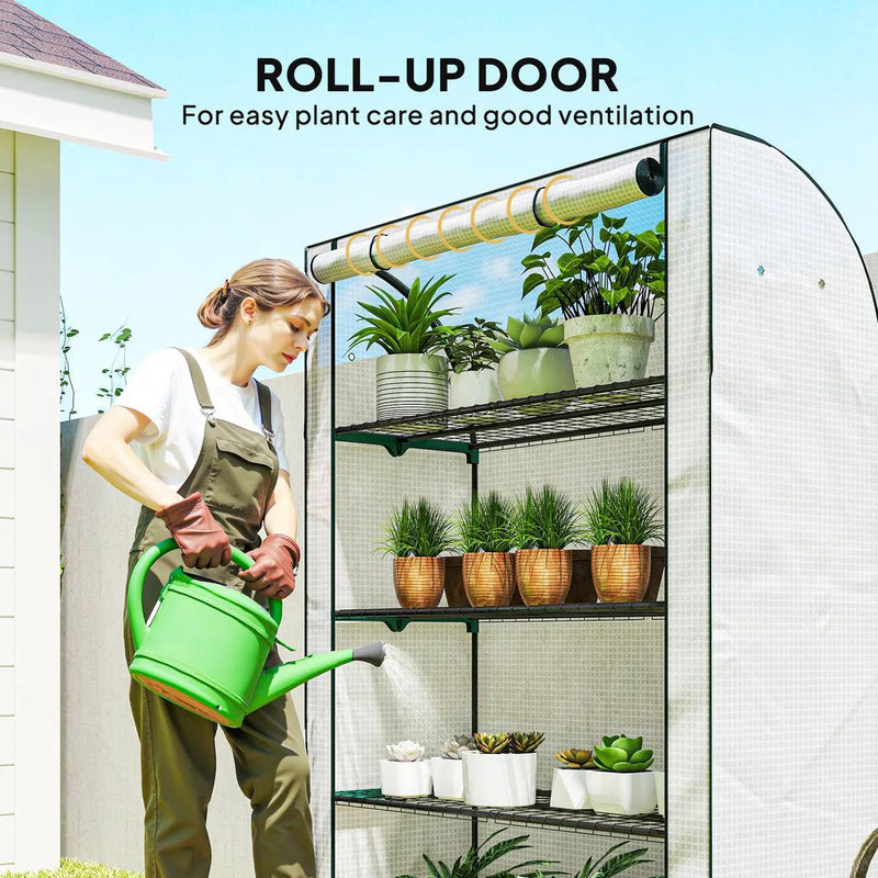 Outsunny Mini Greenhouse with Reinforced PE Cover, Portable Indoor Outdoor Green House with Roll-up Door, 170 x 120 x 50cm, White