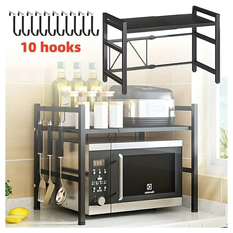 2 Tier Iron Microwave Oven Rack Stand Storage Holder Kitchen Corner Shelf Black