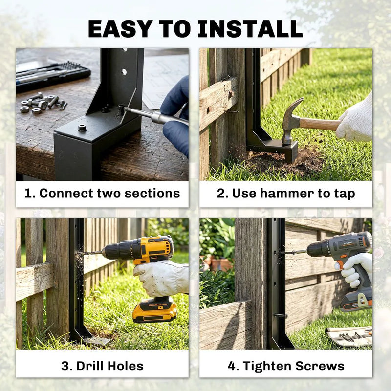 Outsunny 2 Pack Fence Post Repair Kit, 81 cm Metal Fence Post Support with Drill, Garden Ground Spikes for Broken Gate, Posts