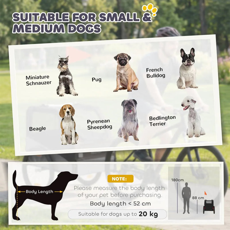 PawHut Dog Bike Trailer, Dog Cart Bicycle Carrier for Small and Medium Pets with 20" Inflatable Rubber Wheels, Grey