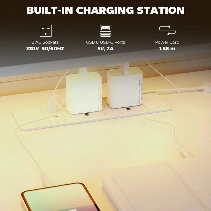 HOMCOM 147cm Gaming Desk with Charging Station and Monitor Stand, Computer Table for Home Office with RGB Lights, White