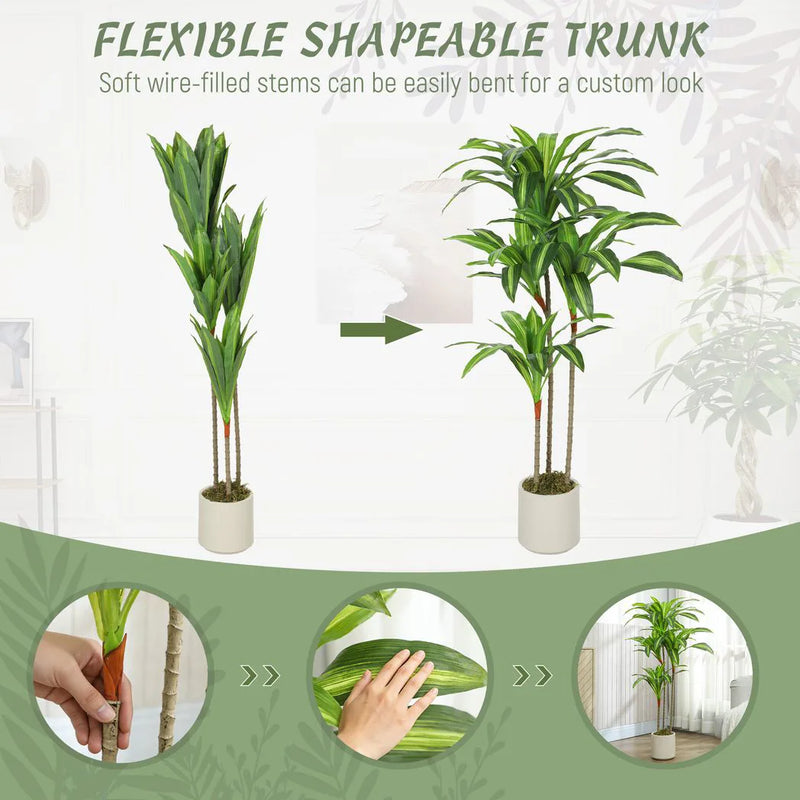 HOMCOM 120cm Artificial Dracaena Tree with Bendable Trunks - Green