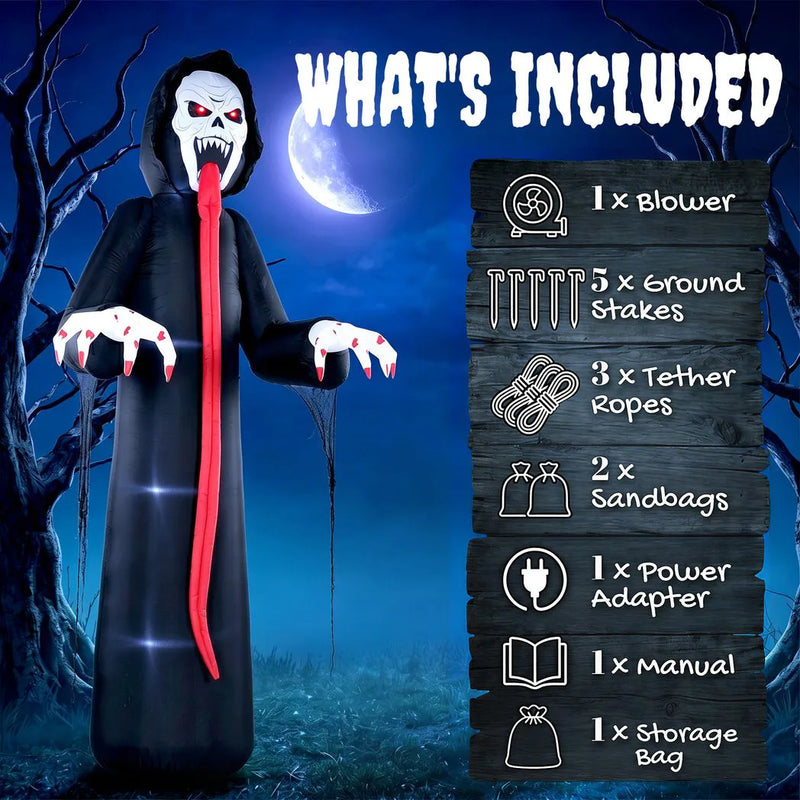 Outsunny 10 FT Halloween Inflatable Skeleton, Scary Halloween Decoration with Built-in LED Lights for Indoor Outdoor Decor