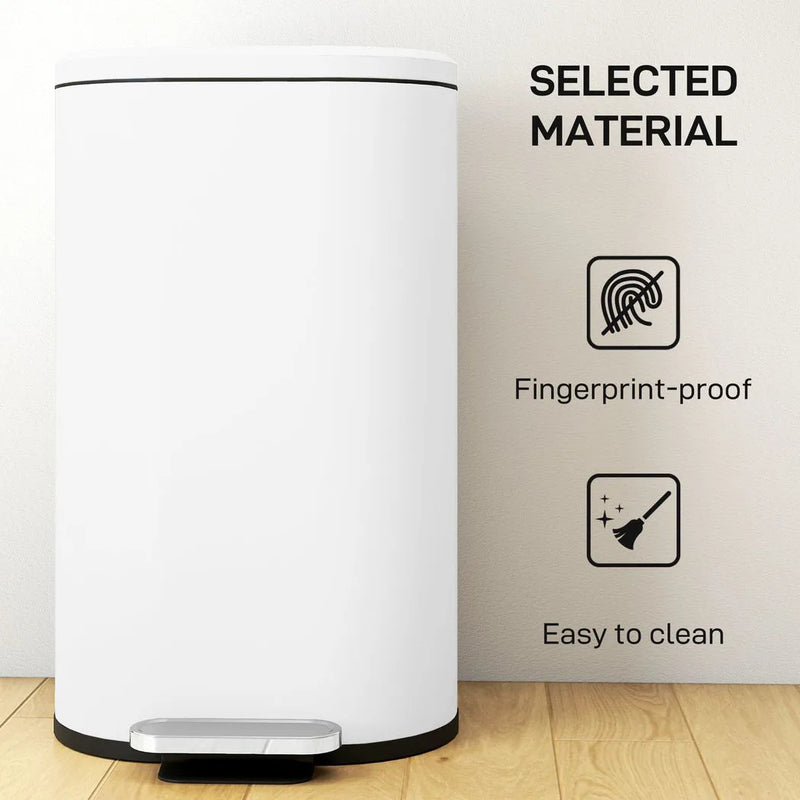 HOMCOM 30 L Modern Curved Kitchen Bin - White
