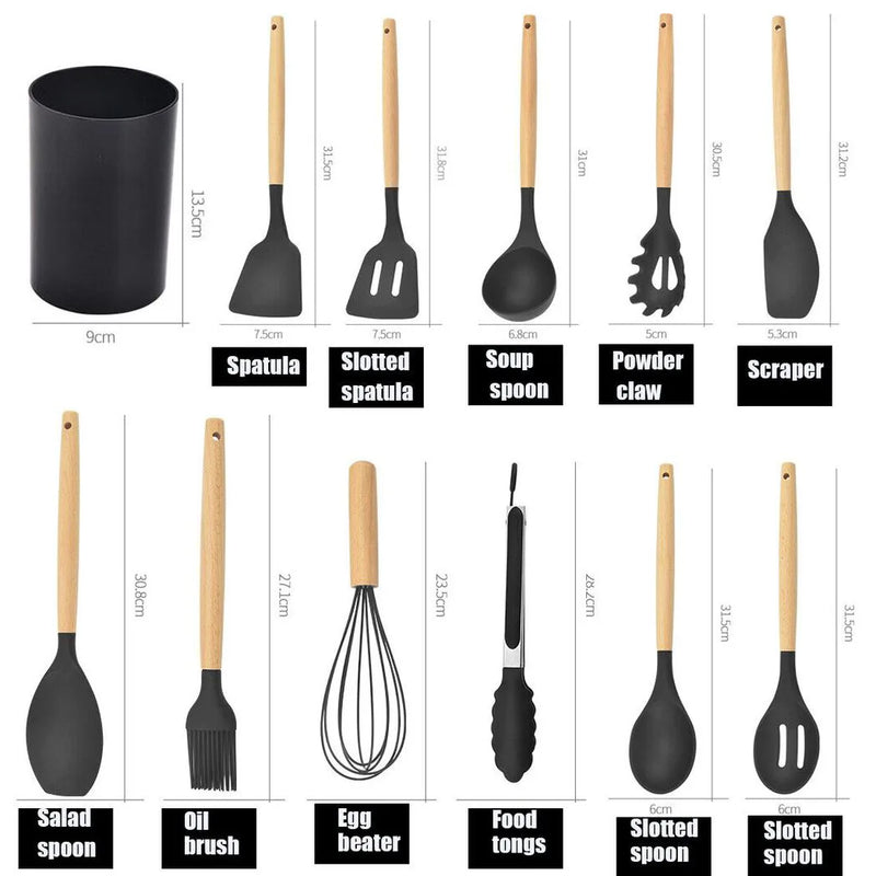 NEW 12Pcs Kitchen Utensils Set Silicone Cooking Nonstick Spatula Turner Spoon Tools UK