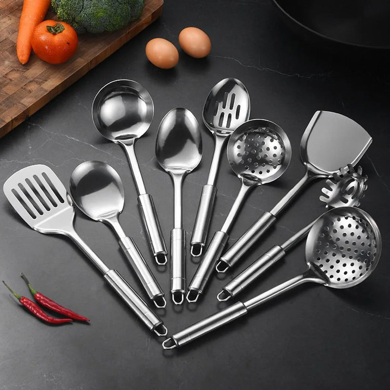 9Pcs Stainless Steel Cooking Utensil Set Heat-Resistant Metal Kitchen Tools UK