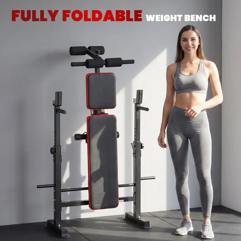 SPORTNOW Adjustable Weight Bench with Squat Rack and Dip Stand