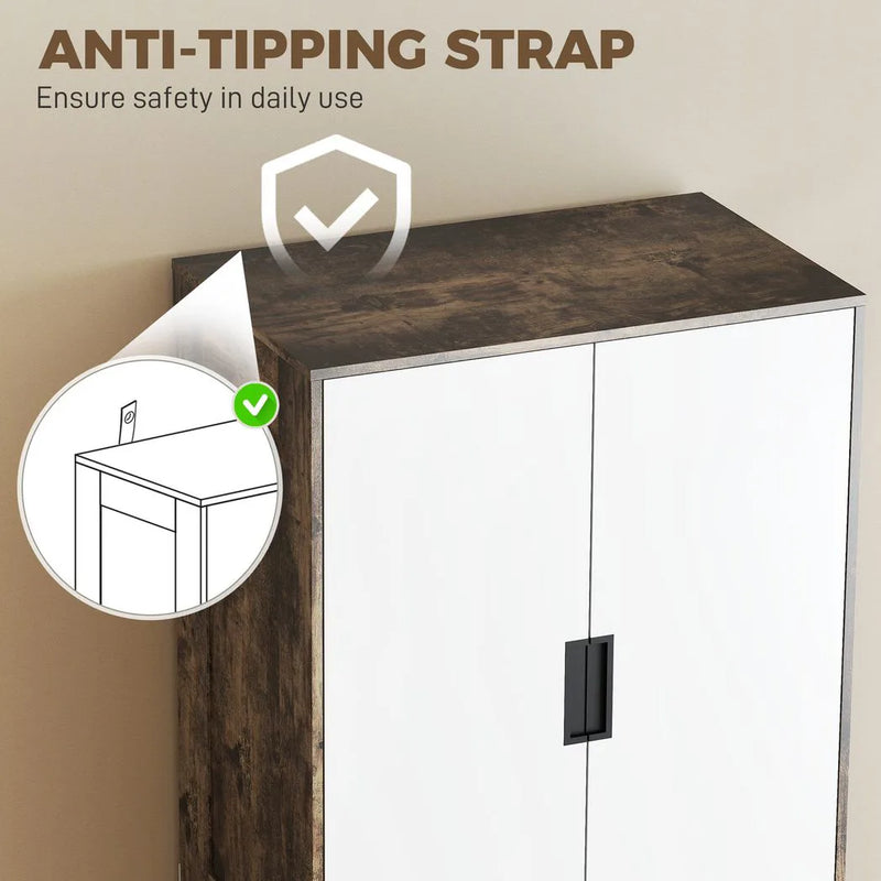 HOMCOM Modern Clothes Storage Cupboard Unit, 3 Drawer 2 Door Wardrobe with Hanging Rod, Rustic Brown