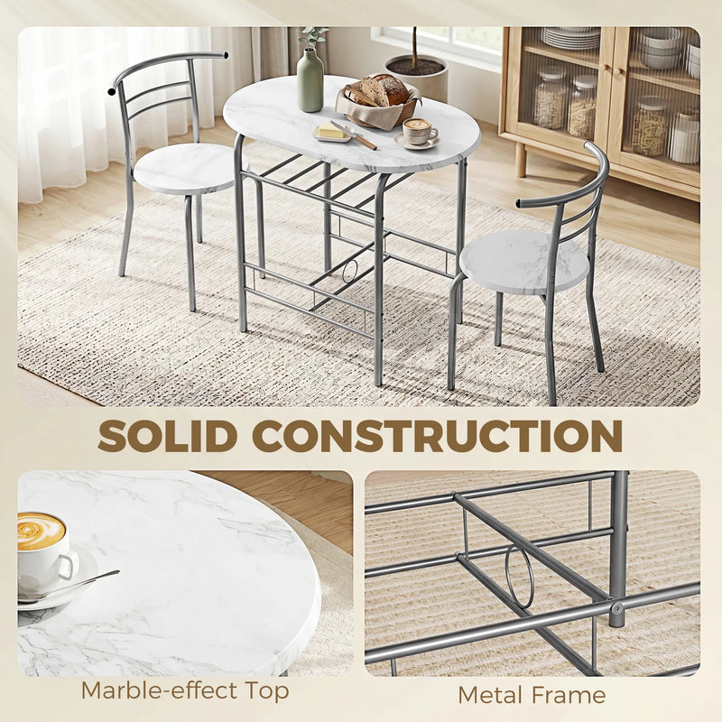HOMCOM Three-Piece Compact Dining Set - White Marble Effect
