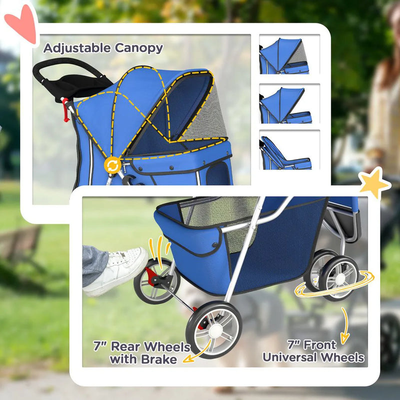 PawHut 3 Wheel Pet Stroller for Small and Miniature Dogs, Blue