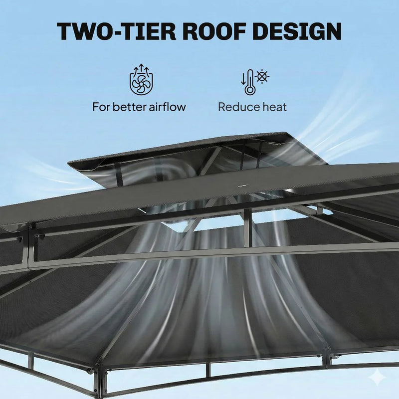 Outsunny 3 x 3 m Gazebo, Garden Gazebo with 2-Tier Roof, Metal Frame, Dark Grey