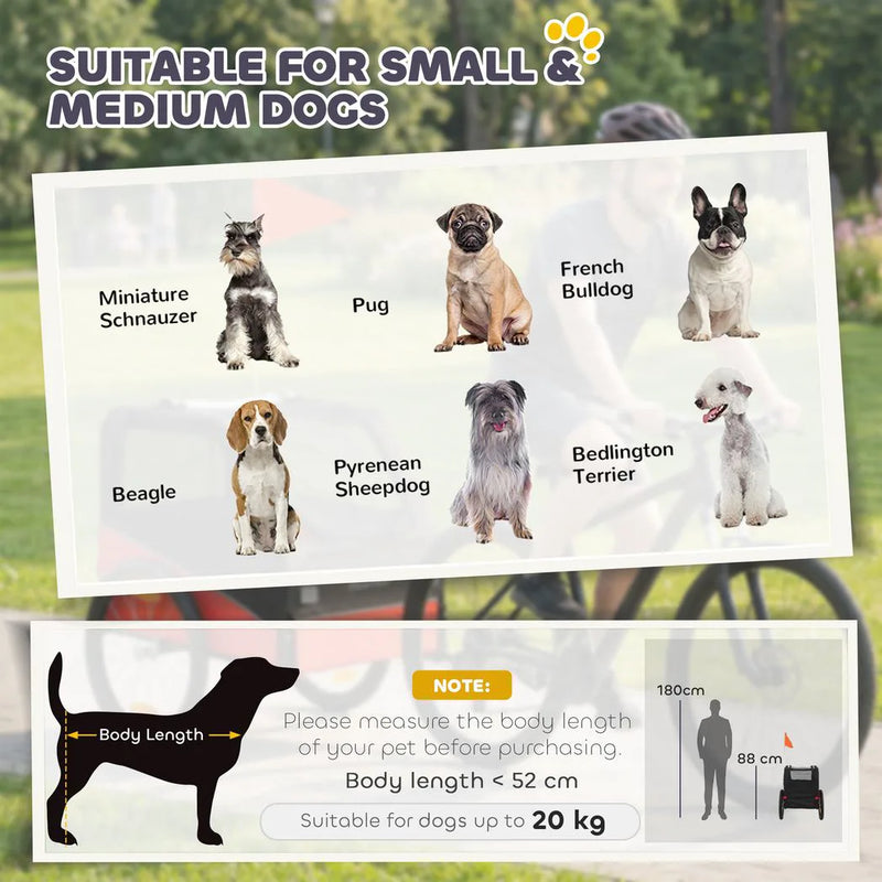 PawHut Dog Bike Trailer, Dog Cart Bicycle Carrier for Small and Medium Pets with 20" Inflatable Rubber Wheels, Red