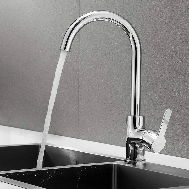 Kitchen Sink Mixer Taps Swivel Spout Single Lever Tap Mono Chrome Faucet Modern