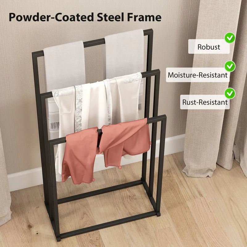 HOMCOM Freestanding Towel Rack, Steel Towel Rail Holder with 3 Bars, Black