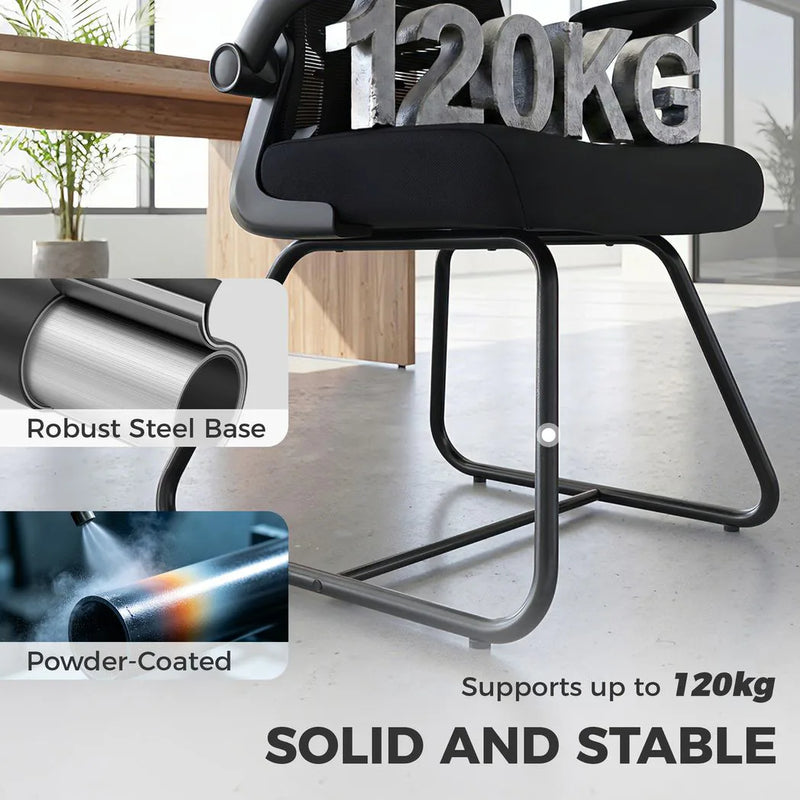 HOMCOM Reception Chair, Conference Meeting Office Chair with Flip-up Armrest, Mesh Backrest, Lumbar Support and Metal Base