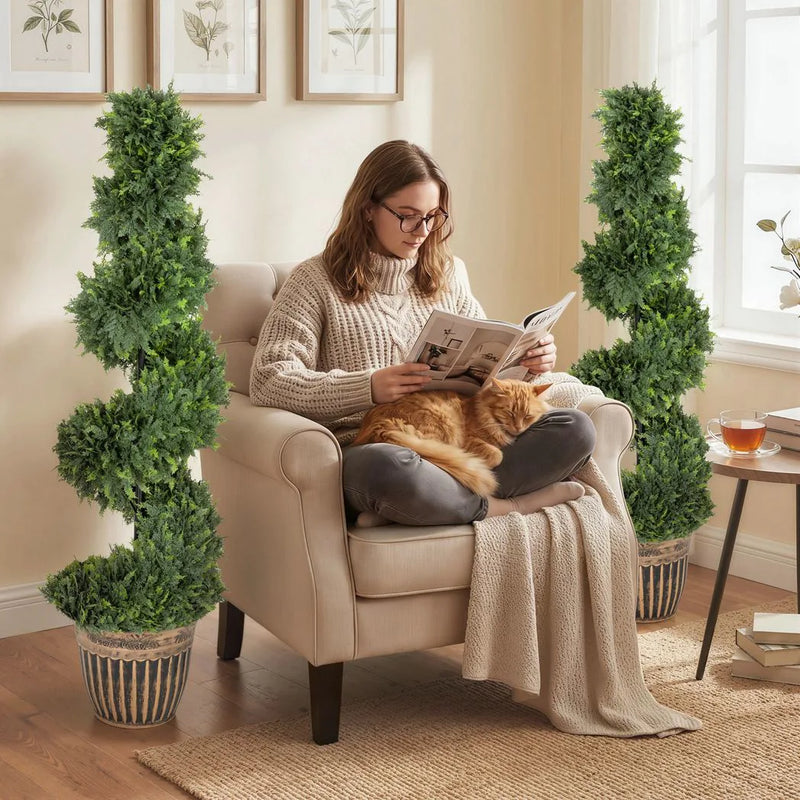 HOMCOM Set of 2 Artificial Plants, Topiary Spiral Cypressd Trees with Pot, for Home Indoor Outdoor Decor, 120cm