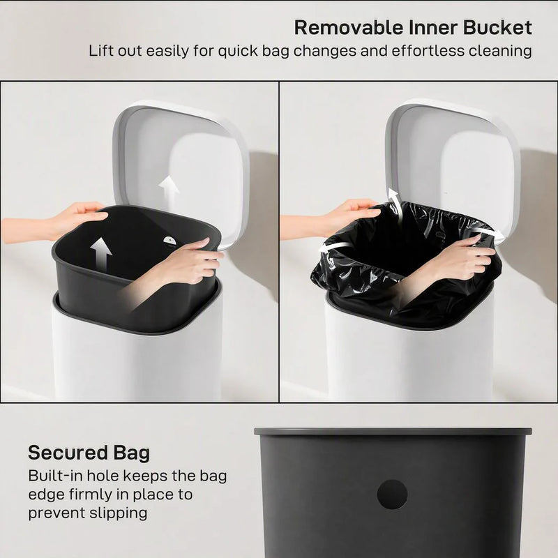 HOMCOM 30L Kitchen Bin, Compact Pedal Bin with Soft-Close and Stay-Open Lid, Removable Bucket for Kitchen, Home, Office, White