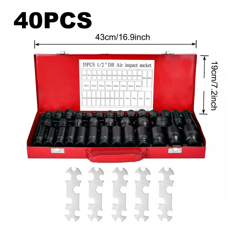 Heavy Duty 40 Piece Car Truck Deep Impact Socket Set 1/2" Drive 8- 32mm Metric