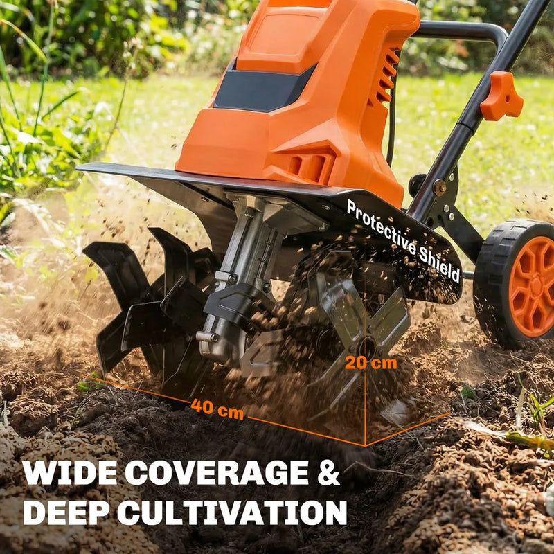 Outsunny 1500W Electric Garden Tiller w/Foldable Handle, 40cm Working Width, 20cm Tilling Depth, 6 Blades, 2 Adjustable Wheels