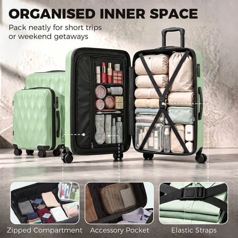 HOMCOM 3-Piece Suitcase Set, Hard Shell Carry On & Checked Luggage Set with TSA Lock, 20/24/28 Inch, Green