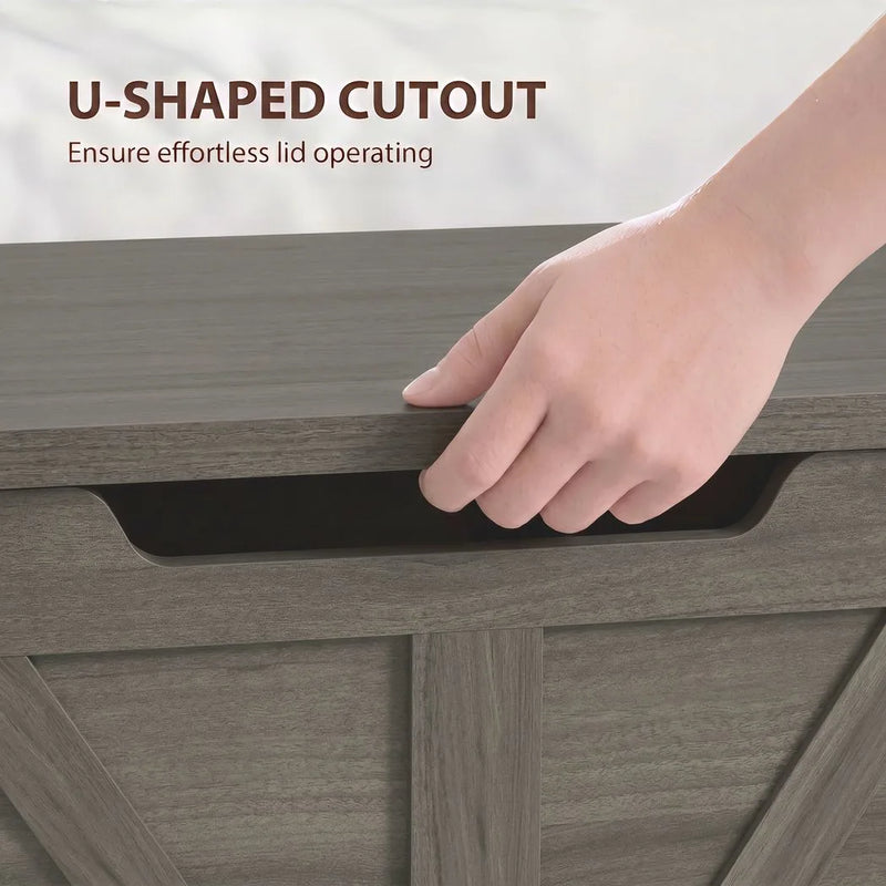 HOMCOM 100L Home Storage Box, with Safety Hinge - Dark Grey Wood-Effect