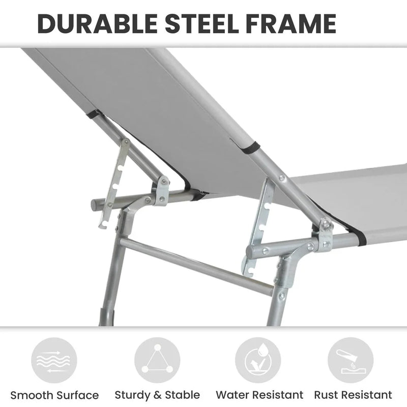 Outsunny Reclining Sun Lounger Chair Folding Camping Bed with 4-Position Adjustable Backrest, Grey