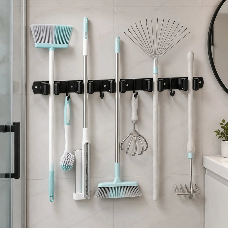 17 Inch Wall Mount Broom Holder Mop Broom Organizer Garage Garden Kitchen Tool Adjustable Storage (US Logistics only For USPS.TK/TMEU only For self-pickup)