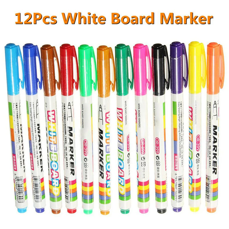 12 Colour White Board Marker Pens Pen Dry Eraser Easy Wipe Whiteboard Easy Dry