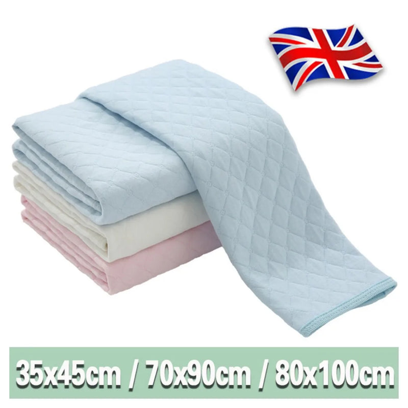 Washable Reusable Absorbent Incontinence Bed Pads Mats Sheet Mattress Protector-Light Blue-70*90cm