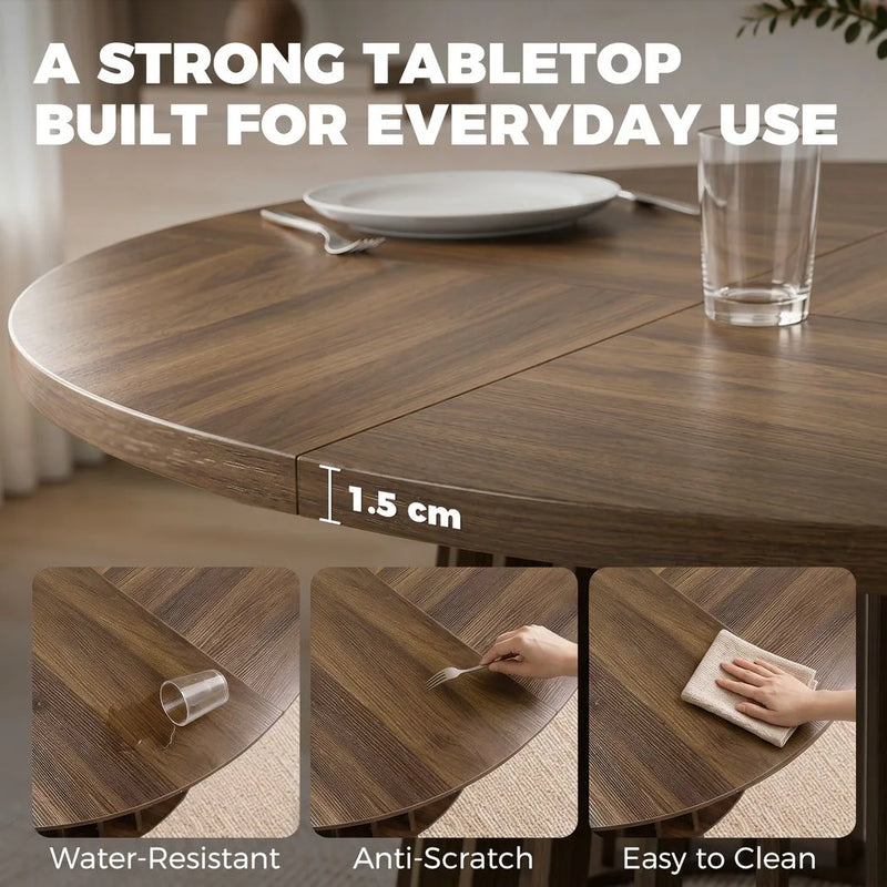 HOMCOM Dining Table for 4-6 People Modern Kitchen Table with Slatted Base 120 cm Round Light Walnut