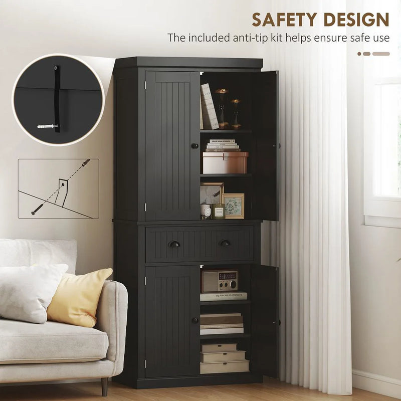 HOMCOM Kitchen Storage Cabinet with Drawer and Adjustable Shelves - Black