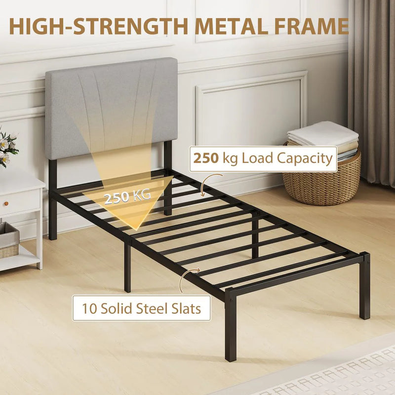 HOMCOM 3FT Single Bed Frame with Upholstered Headboard and Underbed Storage, Black and Light Grey