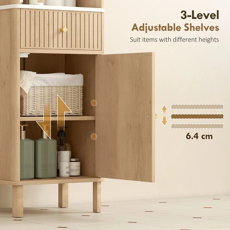 HOMCOM Slim Bathroom Cabinet with Silent Drawer Rail for Scandinavian, Japanese Styles - Wood-Effect