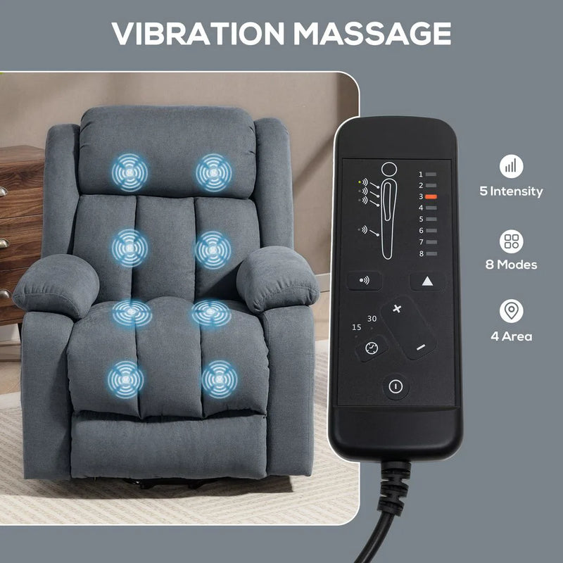 HOMCOM Power Lift Recliner Chair with Vibration Massage, Lift Chair for Elderly with Footrest, Remote, Side Pocket, Grey