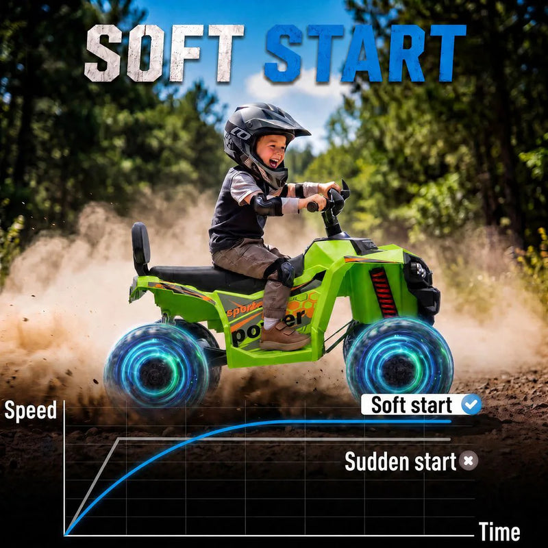AIYAPLAY 24V 2 Seater Electric Quad Bike for Kids, Ride On Car ATV Toy w/ Forward Backward, for Boys Girls 3-8 Years, Green