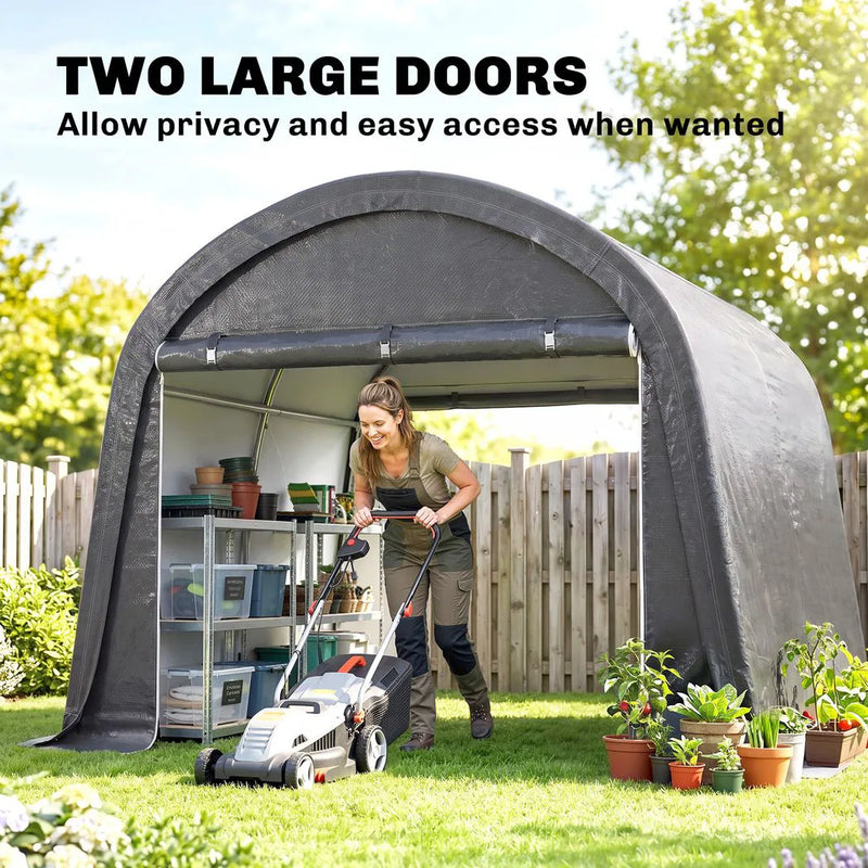 Outsunny 3 x 3(m) Garden Storage Tent, Heavy Duty Outdoor Shed with 2 Doors, Waterproof Portable Shed Tent Shelter with Galvanised Steel Frame for Bike, Motorcycle, Garden Tools, Grey