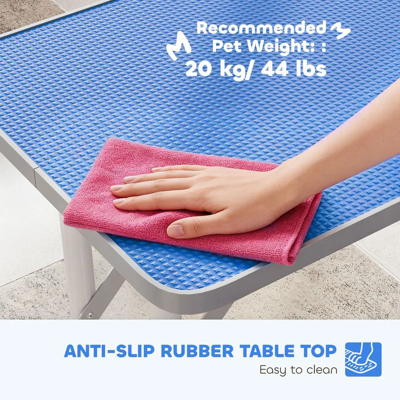 PawHut 32" Foldable Dog Grooming Table Pet Drying Beauty Table Adjustable Fixed Arm Rubber Top, Blue