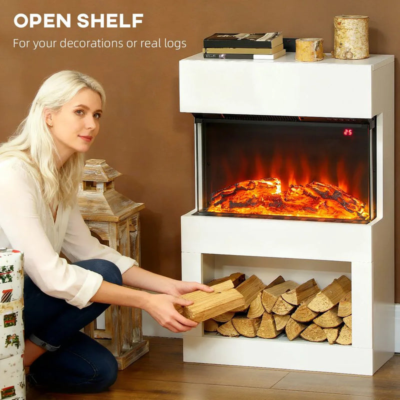 HOMCOM 19" Electric Fireplace with Surround, 3D Flame Effect, 6 Colours & 3 Brightness Levels, 1000W/2000W White Electric Fire and Mantel Reach up to 30? Space with Remote & Timer, 3 Sided View