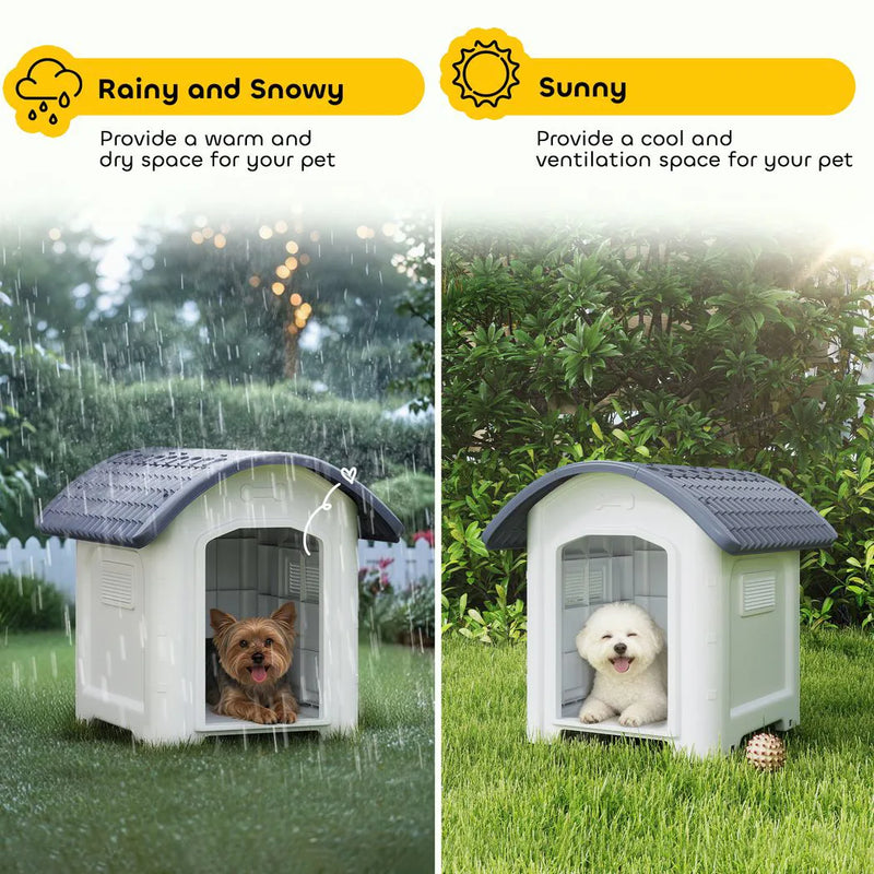 PawHut Outdoor Dog Kennel, Plastic Dog House with Removable Floor, Waterproof Roof, Raised Floor, 71 x 60 x 63 cm
