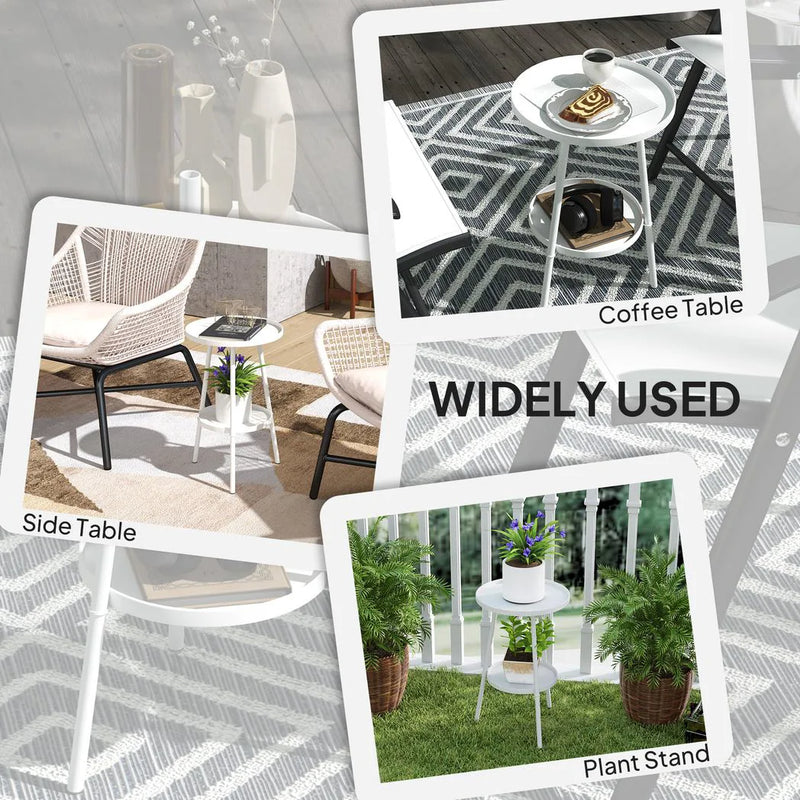 Outsunny Two-Tier Metal Garden Table - White