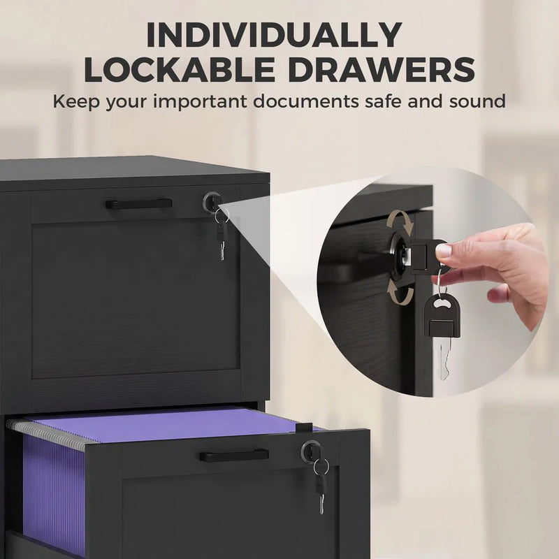 HOMCOM 2-Drawer Filing Cabinet with Lock - Black