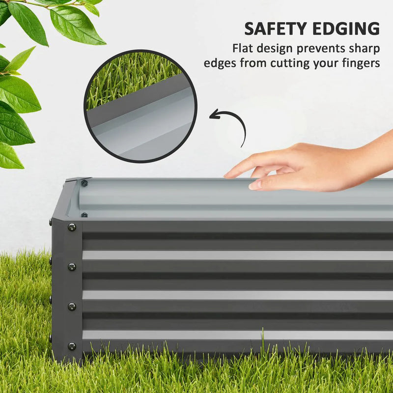 Outsunny Set of Two 110 x 50cm Steel Planter Boxes -  Light Grey