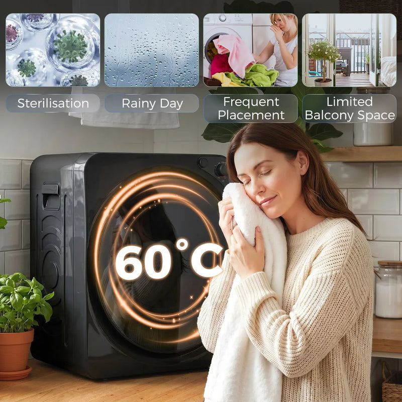 HOMCOM 5kg Vented Tumble Dryer, 1000W Compact Tumble Dryer with 5 Drying Modes, Stainless Steel Tub, Black