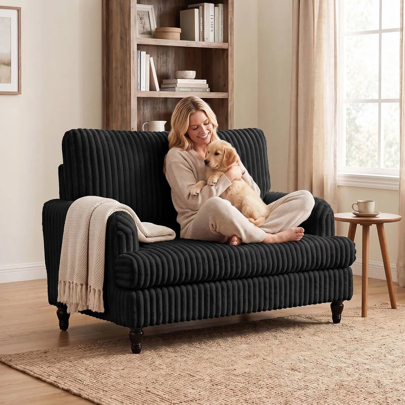 HOMCOM Corduroy Single Sofa Armchair, Modern Accent Chair with Stripes, Turned Legs and Wide Seat, Black
